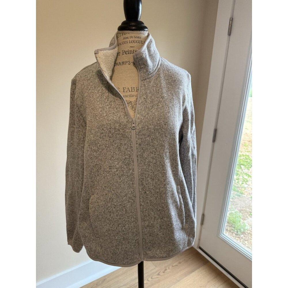 Swiss Tech Women's XL 16-18 Knit Track Jacket Sherpa Lined Light Gray
